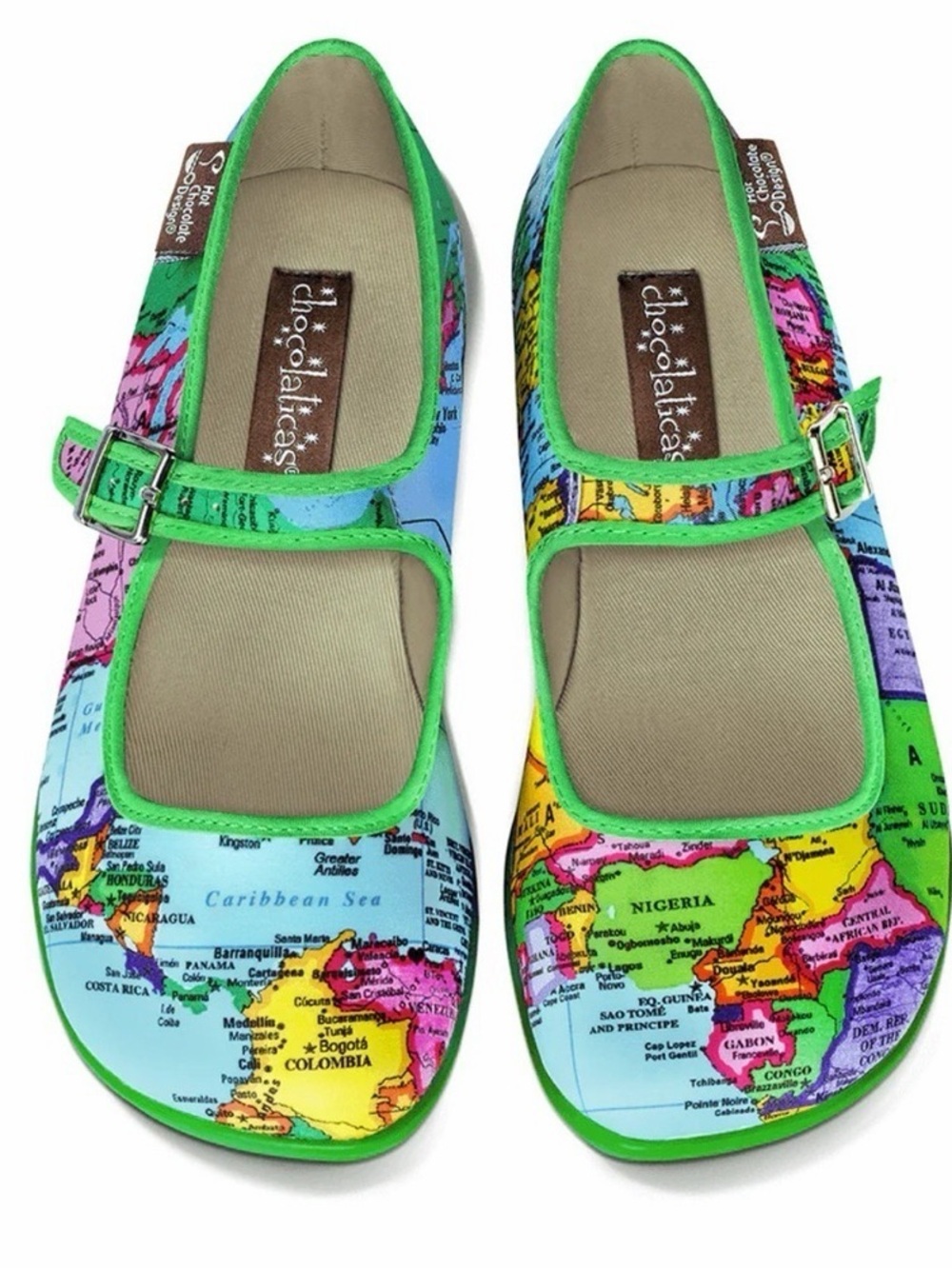 Hot Chocolate Design/Chocolaticas Map Print Canvas Mary Jane Flats Size 37 (7)